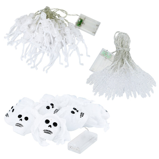 Set Of 3Pcs Halloween Light Decorations Total 50 LEDs 24ft Halloween String Lights Colorful 3D Skeleton Ghost String Lights Gauze Skull String Lights Spooky Hands String Lights For Indoor Outdoor Part