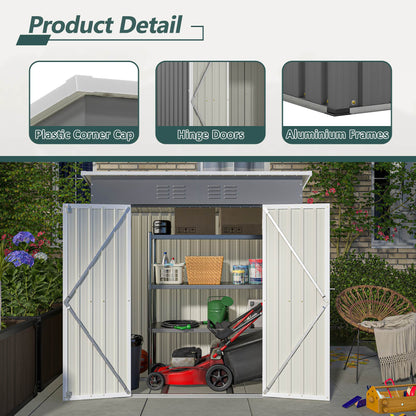 US Local 6'x4' Outdoor Metal Storage Shed For Garden Tools Lockable Door With Floor Frame