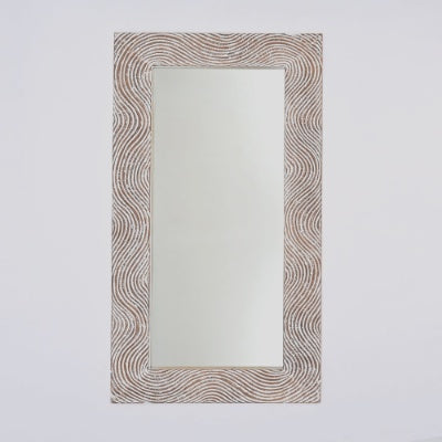 US Local Rustic White Solid Wood Handcarved Wave Design Rectangle Mirror Accent-36 X 72