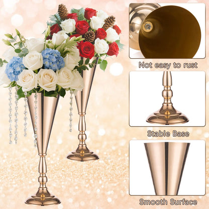 US Local Golden Vase Flower Wedding Centerpieces For Tables 14 In Tall Flower Display Stand Wedding Metal Flower Arrangement Stand Trumpet Vase Tabletop Stand For Home Anniversary Ceremony Party
