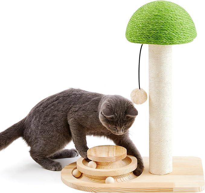 US Local Mushroom Sisal Rope 2 In 1 Wooden Interactive Ball Track Ball Cat Scratching Post Cat Scratching Board