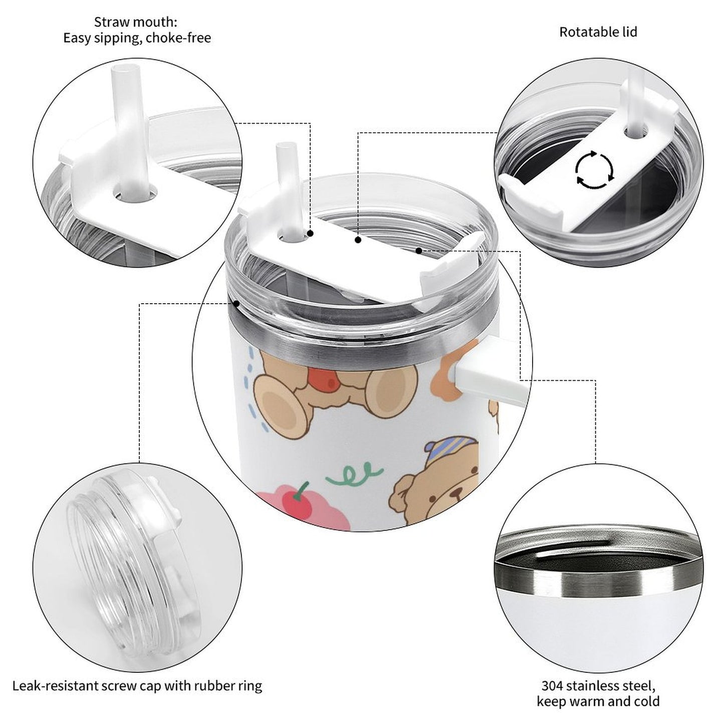 PHDT00516 POD US Local Tumbler 40oz Large Capacity Car Cup Teddy Bear, Lucky Day, Ice Cream