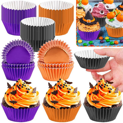 US Local 300 Pcs Halloween Foil Cupcake Liners Black Purple Orange Foil Metallic Cupcake Wrappers Halloween Party Standard For Halloween Party Birthday