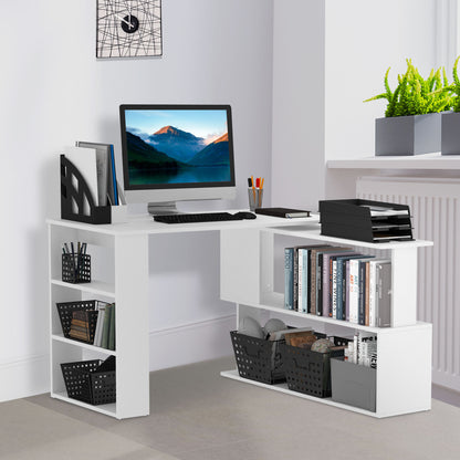 US Local 360 Rotating Home Office Desk L Shaped Corner Computer Desk With Storage Shelves, Writing Table Workstation, White