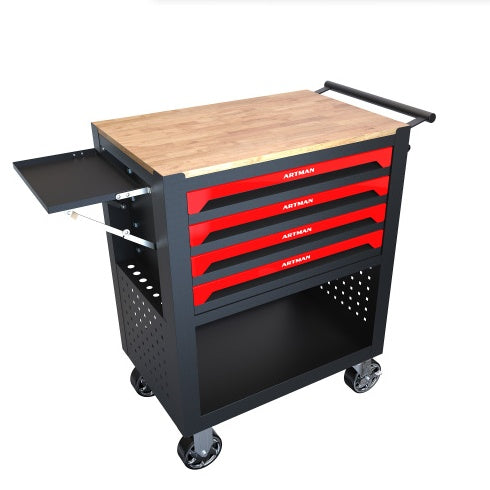 US Local 4 DRAWERS MULTIFUNCTIONAL TOOL CART WITH WHEELS AND WOODEN TOP