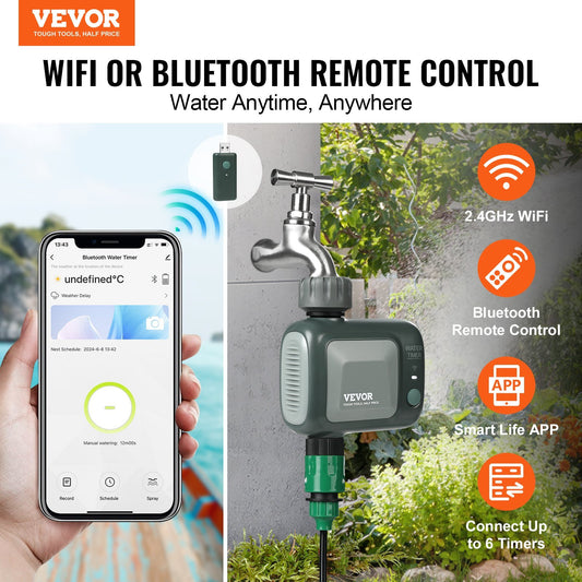 US Local VEVOR WiFi Sprinkler Timer, Single Outlet, Smart Hose Faucet Water Timer With Brass Inlet, APP Control Via 2.4Ghz WiFi Or Bluetooth, Voice Control With Alexa Google Assistant, IPX6 For Yard Watering