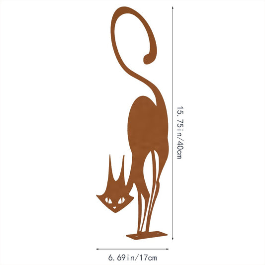 US Local 1pc Charming Rusty Series of Wrought Iron Crafts - Cat Halloween Fence Ornaments. Outdoor Garden Statue Ornaments for Garden Party Decor.