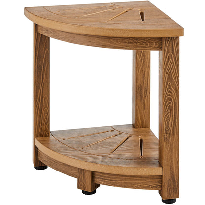 US Local VEVOR Corner Shower Bench, Faux Wood Grain Polystyrene, 350 LBS With Storage Shelf, Water Resistant, Shower Stool For Inside & Outside Shower, For Bathroom, Living Room