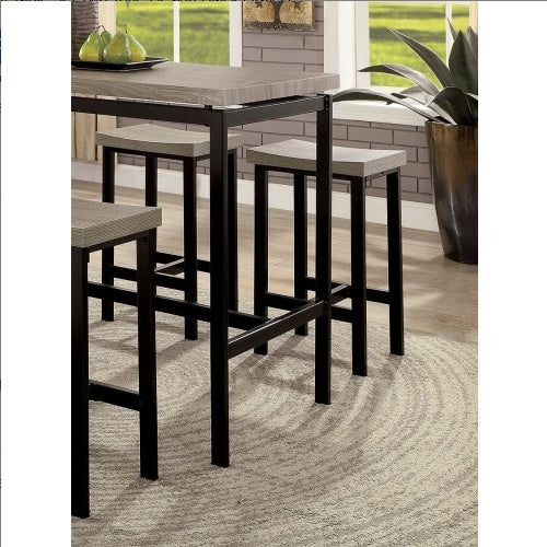 USA Local 5 Pc Counter Height Table Set Two Tone Design Black Gray Dining Chairs Sturdy Metal Construction PVC Plastic Top Dining Room Furniture