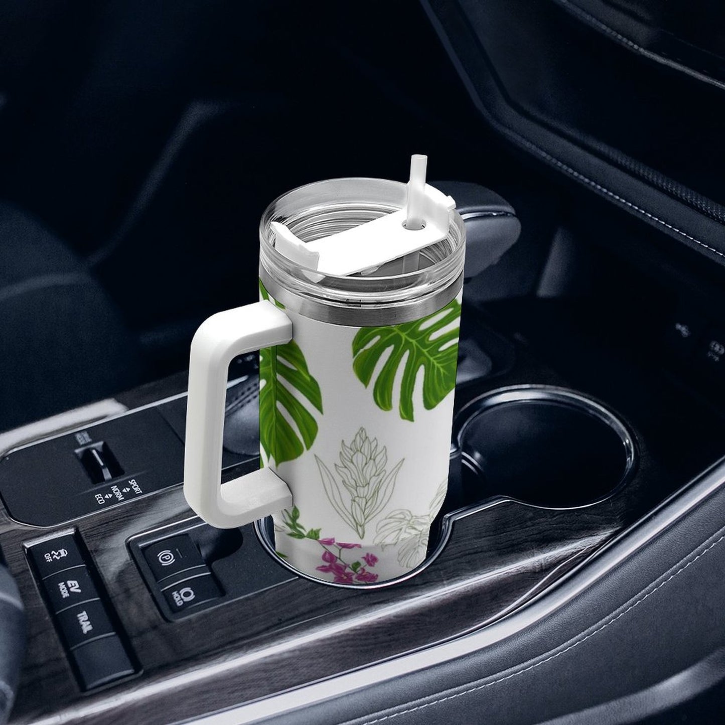 PHDT00219 POD US Local Tumbler 40oz Large Capacity Car Cup Tropical, Flower, Leaf