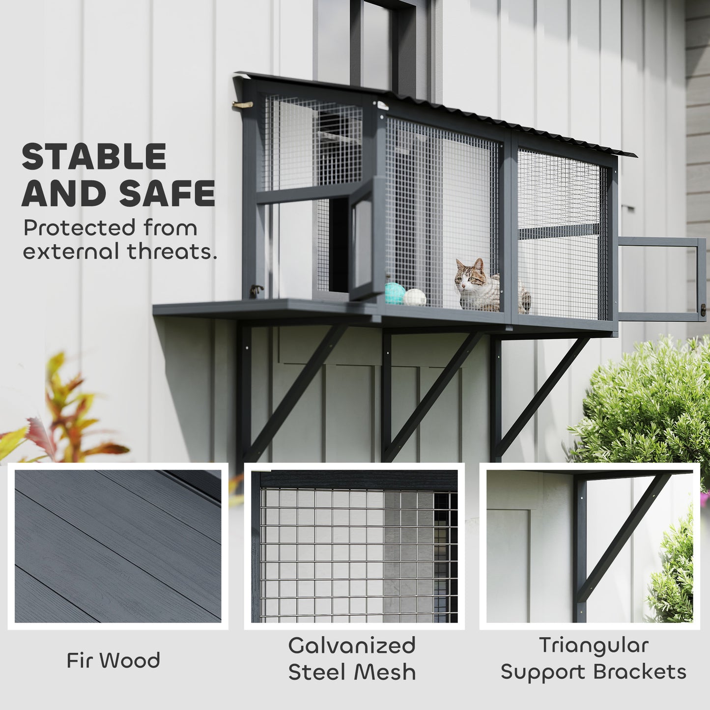 US Local Wooden Cat Catio, Outdoor Cat Enclosure Window Perch With Jumping Platform, For Safely Enjoying Outdoor Sights, Gray