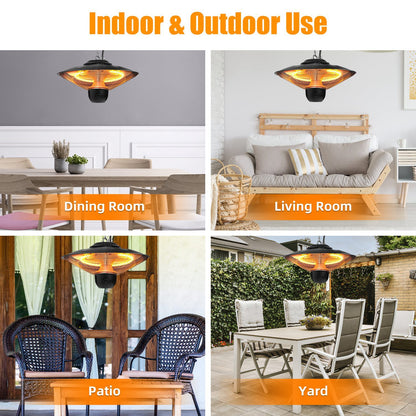 US Local 1500W Outdoor Patio Heater Electric Hanging Heated Ceiling Mounted Heating Lamp IP23 Waterproof With 3 Heating Levels 30Mins 60Mins Timer 2 Remote Control For Garage Balcony Courtyard