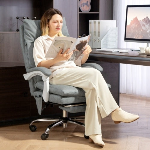 UK Local HOMCOM Faux Leather Office Chair, With Inflatable Lumbar - Grey