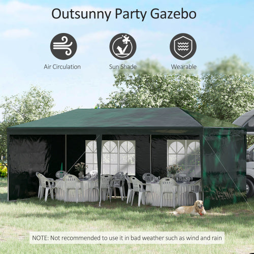 UK Local Outsunny 6x3 M Party Tent Gazebo Marquee Outdoor Patio Canopy Shelter With Windows And Side Panels, Green