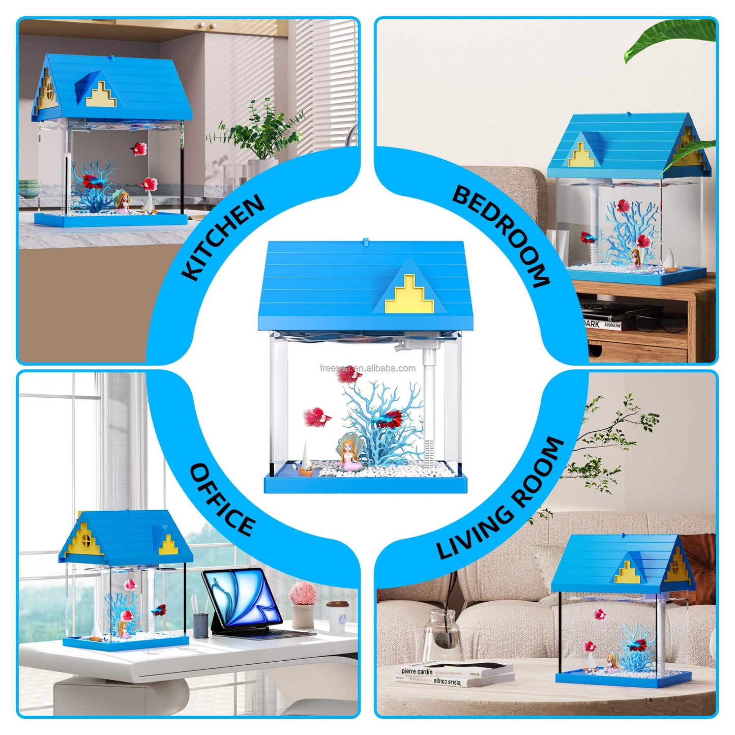 US Local FREESEA 2-gallon Acrylic Fresh-keeping Fish Tank, Equipped With Filtration And Lighting, Suitable For Shrimp, Jellyfish, And Goldfish, Ideal For Children's Bedrooms.