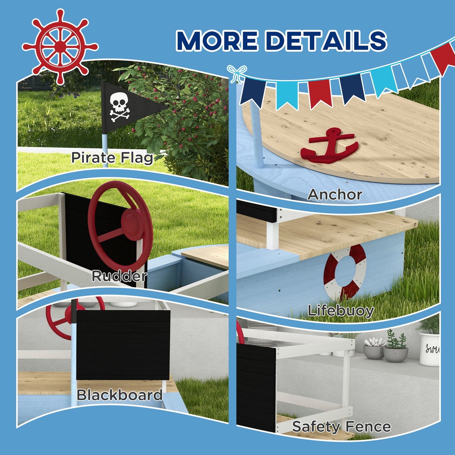 US Local Sandbox with Pirate Ship Design for 3-7 Years