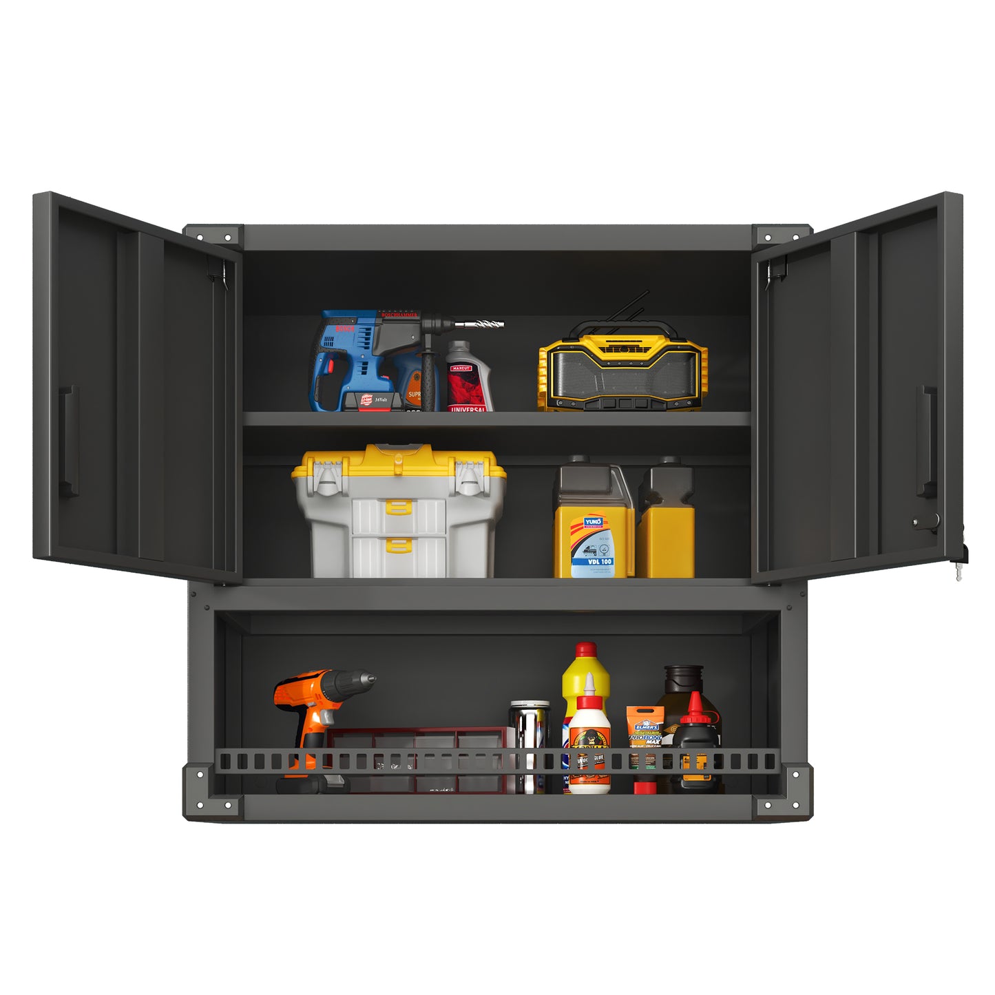 US Local Metal Wall-Mounted Tool Storage Cabinet With Locking Door And 1 Shelf 1 Opened Drawer For Garage Warehouse,Office,Assembly Required