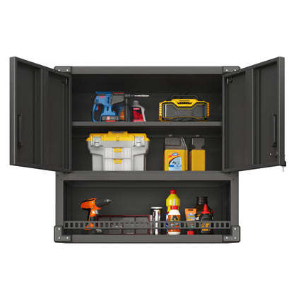 US Local Metal Wall-Mounted Tool Storage Cabinet With Locking Door And 1 Shelf 1 Opened Drawer For Garage Warehouse,Office,Assembly Required