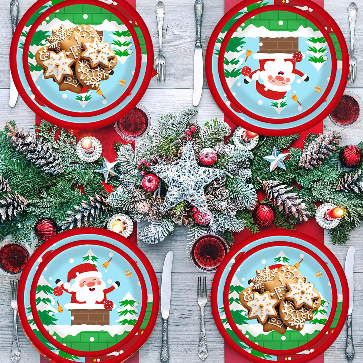 US Local Christmas Paper Plates And Cups Set Decorations For 10 Guests Santa Claus Elk Pattern Plates And Cups For Winter Holiday Christmas Party Decorations