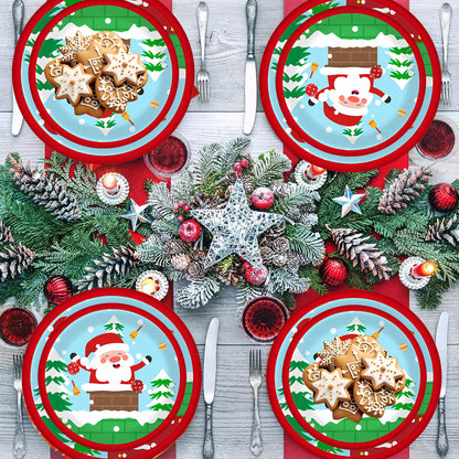 US Local Christmas Paper Plates And Cups Set Decorations For 10 Guests Santa Claus Elk Pattern Plates And Cups For Winter Holiday Christmas Party Decorations
