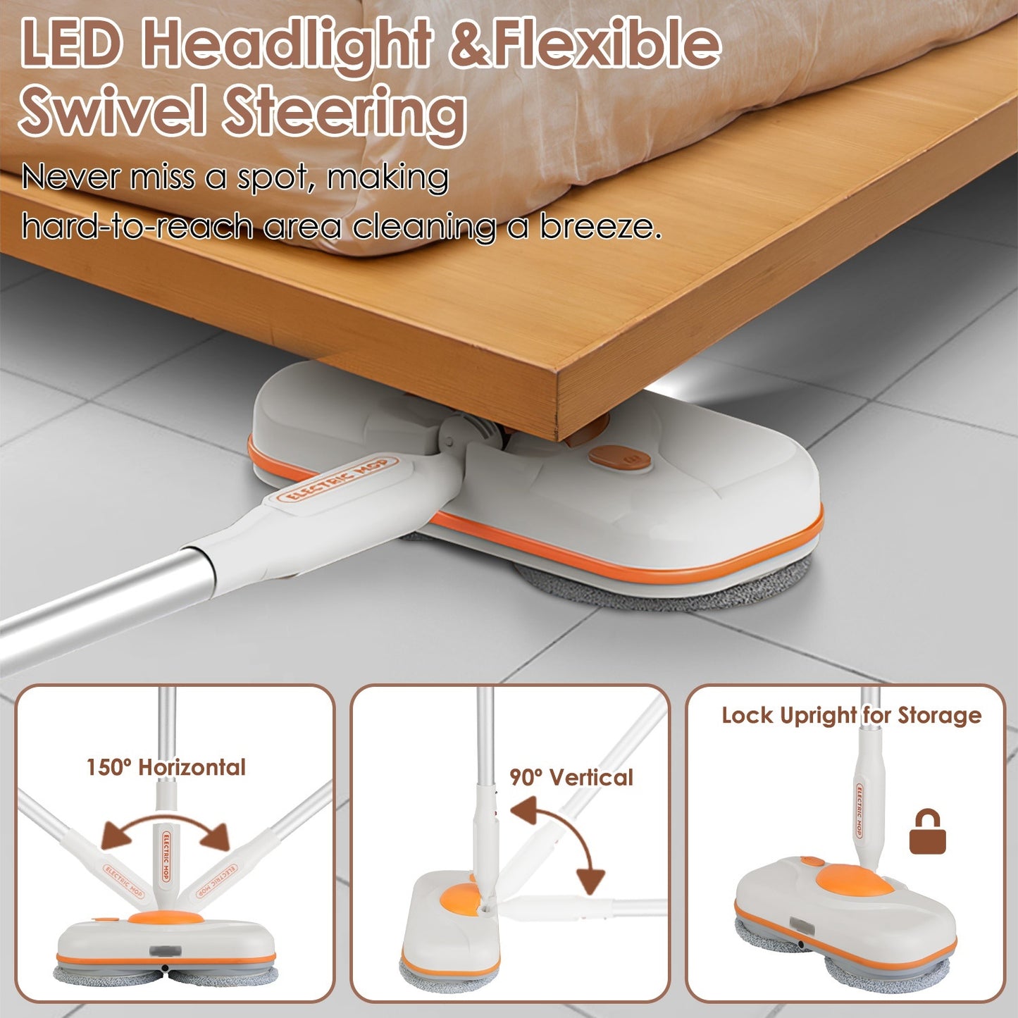 US Local 1Pc Dual Motor Cordless Spin Mop Self-Propelled Floor Cleaner With 6 Microfiber Pads 2 Speeds 900ML Water Tank One Click Spraying Headlight For Multiple Floors