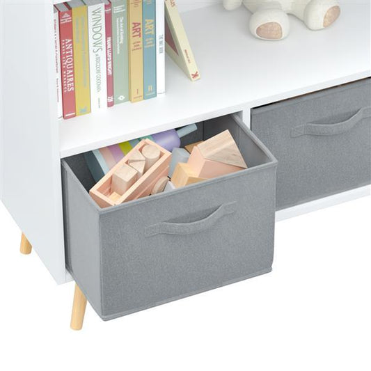 US Local Children's Bookcase With Foldable Fabric Drawers, Children's Book Display, Toy Storage