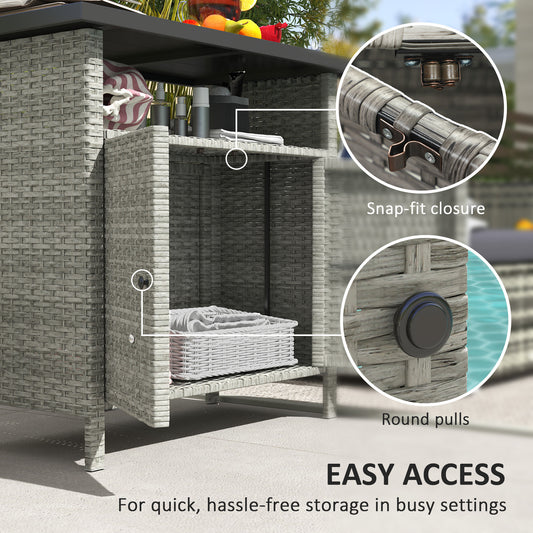 Wicker Outdoor Storage Cabinet With Two Doors And Shelf For Outdoor Pool Towel Storage, Gray