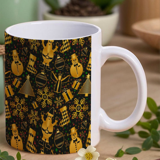 POD US Local White mug with full print, Christmas Black Gold 0049