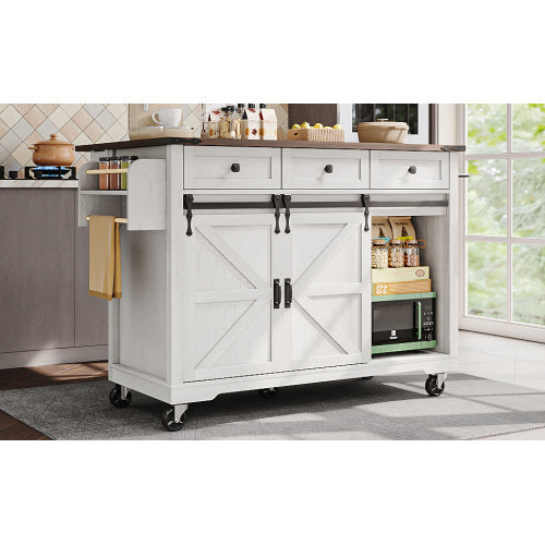 UK Local Kitchen Island, Serving Cart With Extendable Worktop, Kitchen Cart On Wheels, Kitchen Cabinet With 2 Sliding Doors And 3 Drawers, Dining Cart With Wood Grain, Kitchen Cabinet