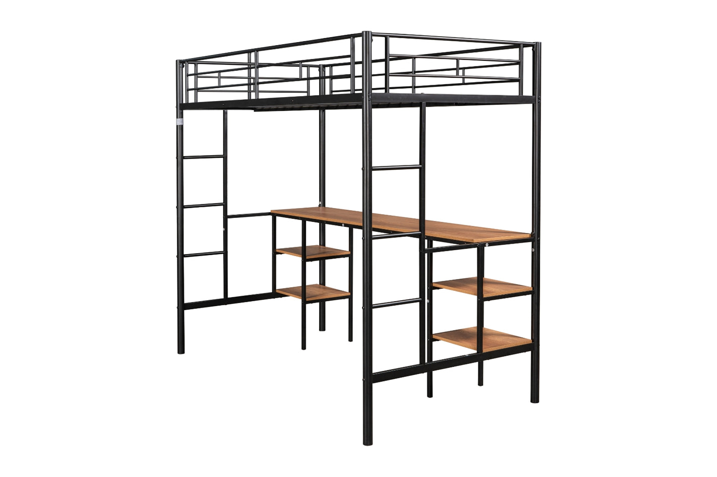 US Local Twin-Size Loft Bed With Built-in Table & Shelves - Heavy-Duty Metal