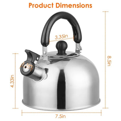 US Local 2.1Quarts Stainless Steel Whistling Tea Kettle Stovetop Induction Gas Teapot With Insulated Handle Camping Kitchen Office
