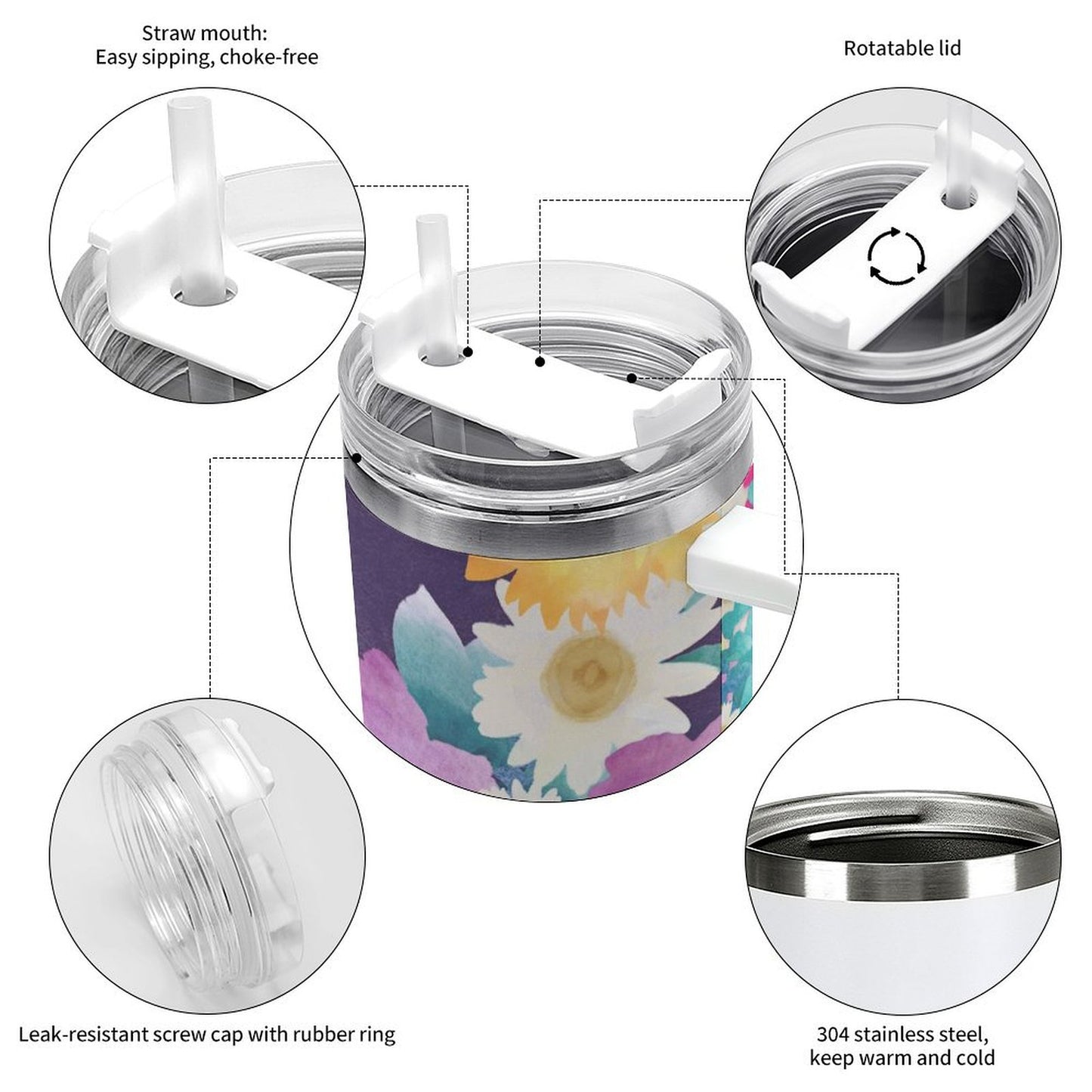 PHDT00233 POD US Local Tumbler 40 oz Large Capacity Car Cup Bright Flowers