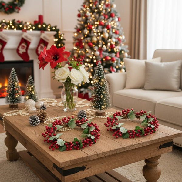 US Local 3PCS Set Christmas Door Wreath With Pine Cones & Greenery 13 Red Berry Holly Wreath For Holiday Home Decor FBA Shipment