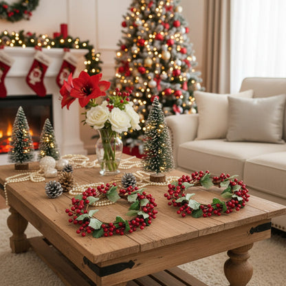 US Local 3PCS Set Christmas Door Wreath With Pine Cones & Greenery 13 Red Berry Holly Wreath For Holiday Home Decor FBA Shipment