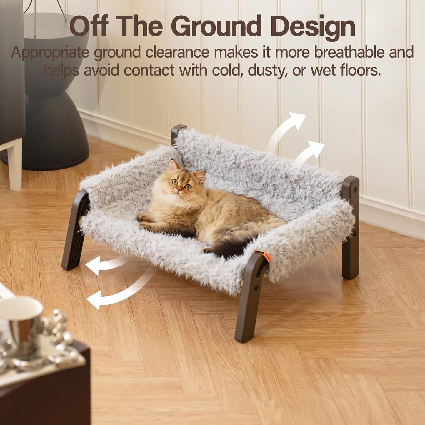 MEWOOFUN Elevated Pet Bed - Raised Cat & Small Dog Couch With Washable Cover & Non-Slip Base, Supports 44 Lbs For Indoor Outdoor Use Plush Grey