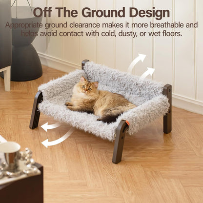 MEWOOFUN Elevated Pet Bed - Raised Cat & Small Dog Couch With Washable Cover & Non-Slip Base, Supports 44 Lbs For Indoor Outdoor Use Plush Grey