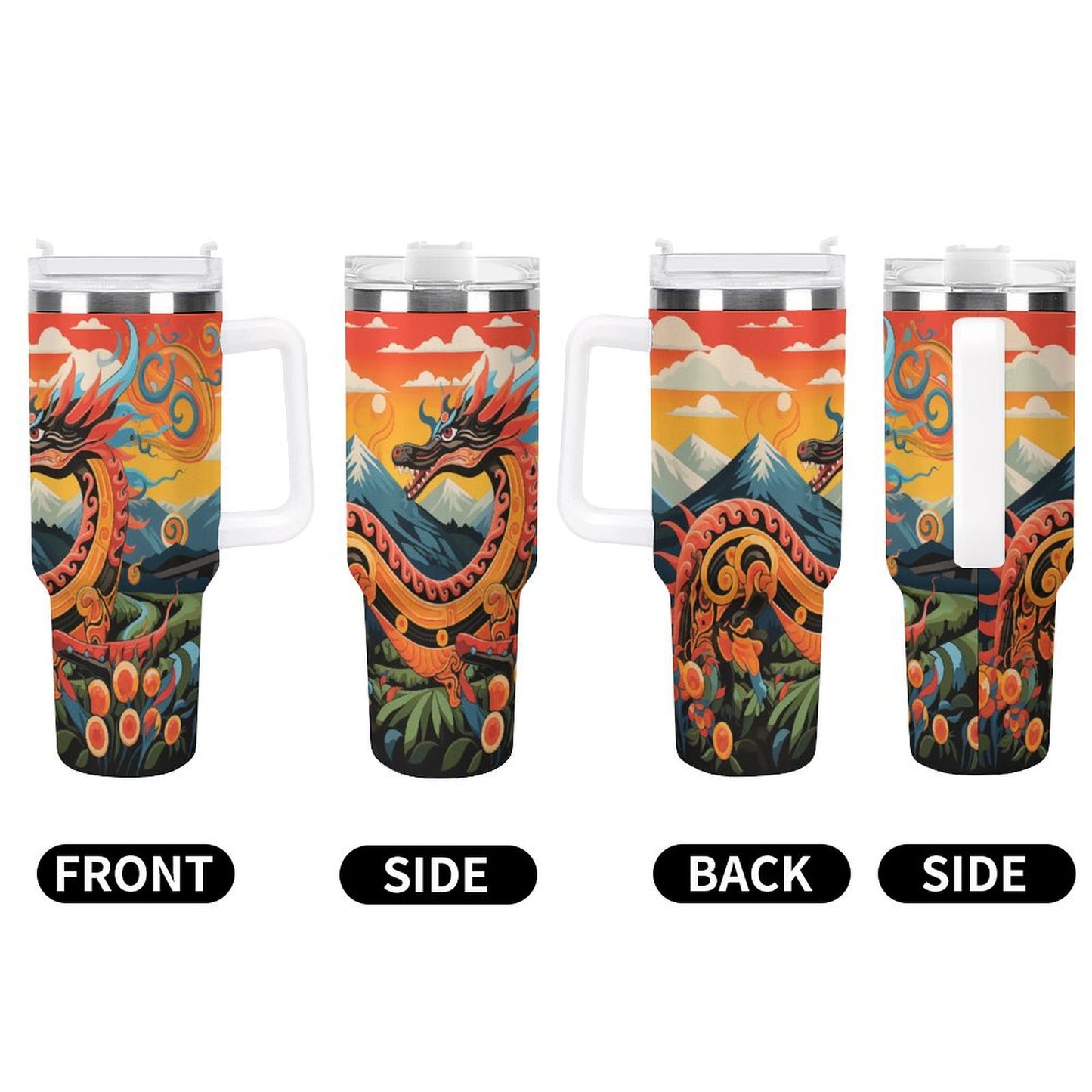 PHDT00532 POD US Local Tumbler 40oz Large Capacity Car Cup Dragons, Myths, Fields