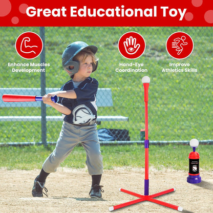 US Local 1Set 3 In 1 Baseball Toy Set For 3 To 5Years Old Kids And Toddlers Includes Tee Ball Stand Hanging Tee Automatic Ball Launcher With Adjustable Height For Indoor Outdoor Play Perfect Gift
