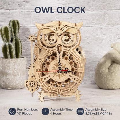 US Local Robotime Rokr Creative DIY Toys 3D Owl Wooden Clock Building Block Kits For Children Christmas Gifts Home Decoration LK503
