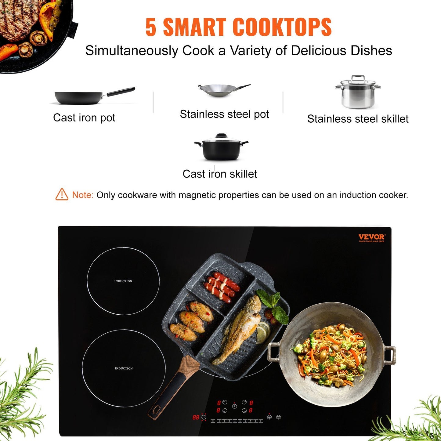 US Local Electric Cooktop, 4 Burners, 30 Induction Stove Top, Built-in Magnetic Cooktop 7500W, 9 Heating Level Multifunctional Burner, LED Touch Screen With Child Lock Over-Temperature Protection