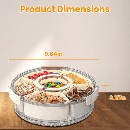 US Local 2Pcs Divided Serving Tray With Lid And Handle 360 Degree Rotatable Snack Box Container With 6 Dividers Clear Portable Snack Platters For Fruit Candy Nut Snack Perfect For Party Picnic S