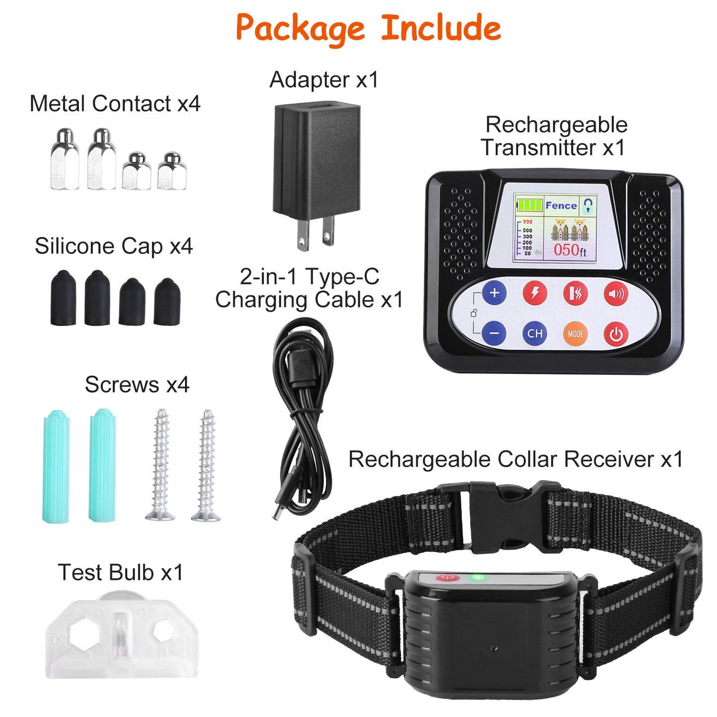 US Local 1Set 990FT Range Dog Wireless Fence Remote Training Collar IPX6 Waterproof Receiver With 0-9 Levels Beep Vibration Shock Mode 4 Channels Rechargeable Transmitter System