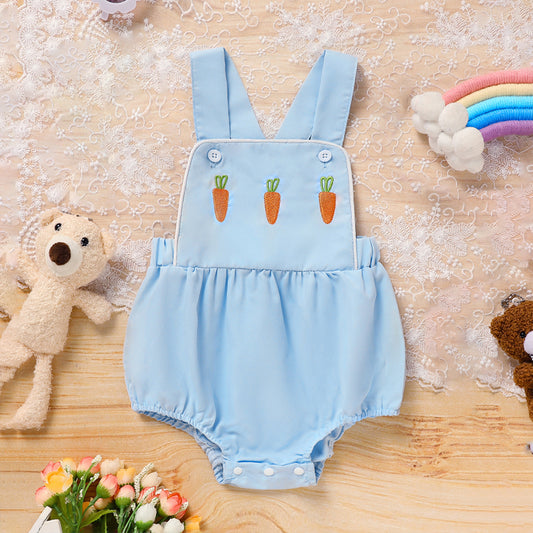 US Local Baby Comfortable Overalls Romper Carrot Embroidery With Adjustable Straps And Snap Closure For Spring Summer