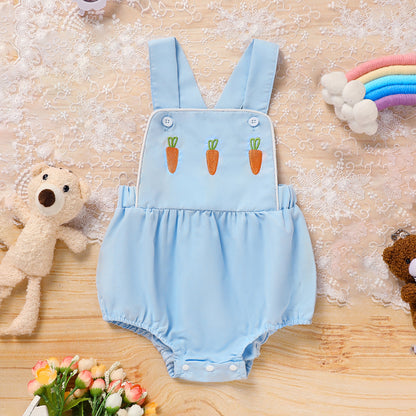 US Local Baby Comfortable Overalls Romper Carrot Embroidery With Adjustable Straps And Snap Closure For Spring Summer
