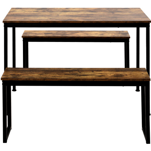 UK Local 3-Piece Dining Table And Bench Set 4-Person Space-Saving Dinette For Kitchen Patio Outdoor