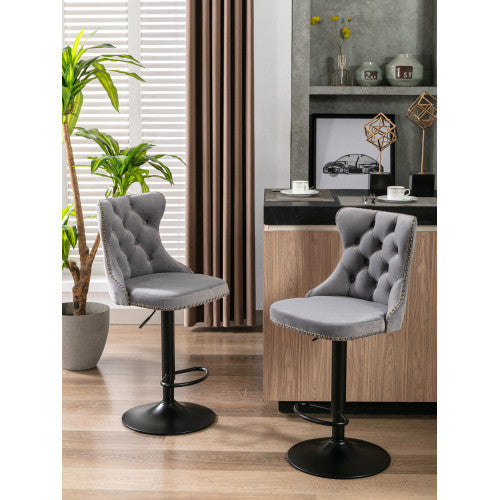 US Local Swivel Velvet Barstools Adjusatble Seat Height From 25-33 Inch Gray Set Of 2