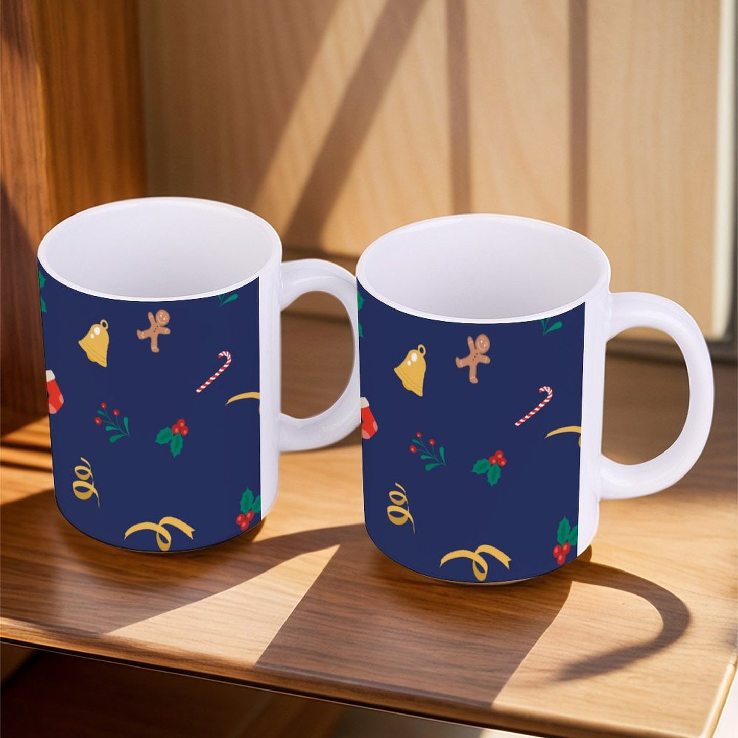 POD US Local White mug with full print, Merry Christmas Blue 0018