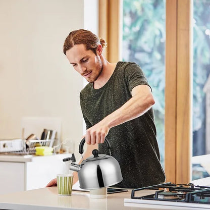 US Local 2.1Quarts Stainless Steel Whistling Tea Kettle Stovetop Induction Gas Teapot With Insulated Handle Camping Kitchen Office