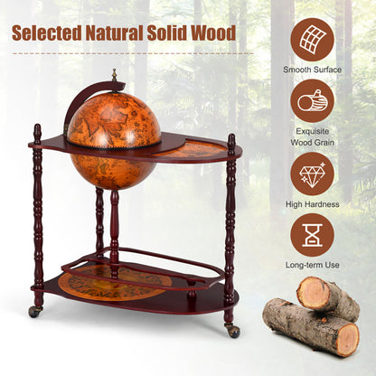 US Local Vintage Globe Rolling Wine Bar Cart With Extra Shelf