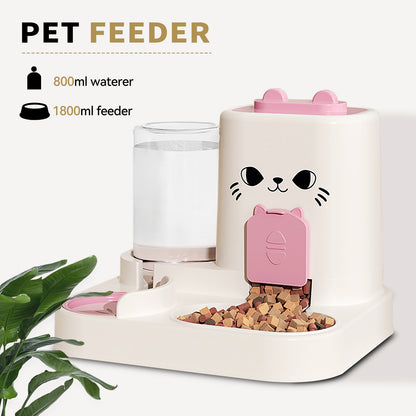 US Local 2-in-1 Automatic Cat Feeder And Water Dispenser - Dry Wet Separation, Cute Colored Face Feeder, Durable Plastic, Very Suitable For Indoor Pets To Drink Water And Healthy Diet, Cat Food And Water Dispe